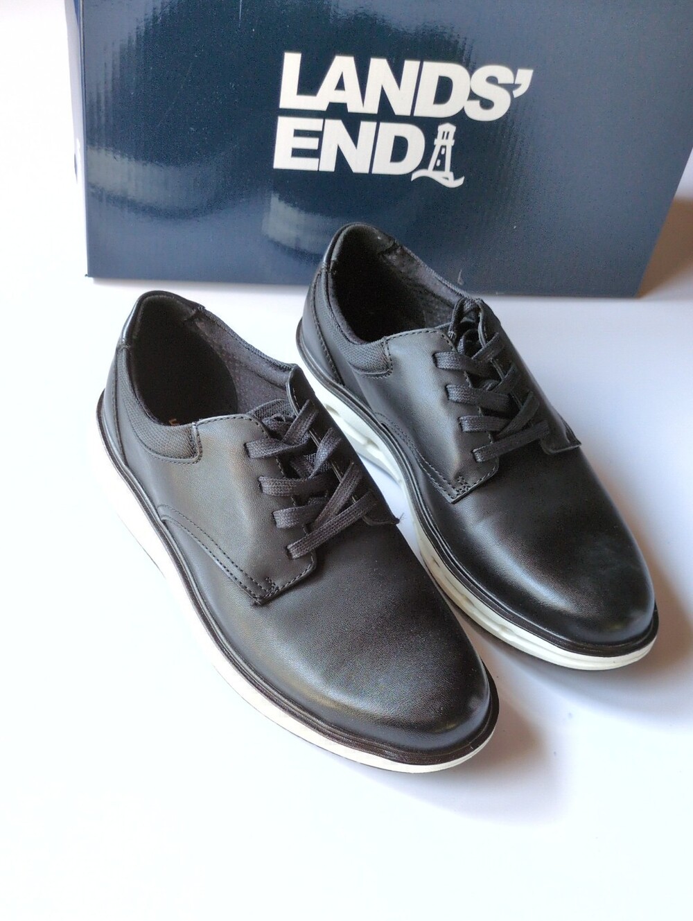 Land's End Men's Sport Oxford Comfort Dress Shoes Sz 9  Black /White New